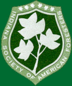 Green image with pale green tulip poplar leaves. Text surrounding logo reads, 